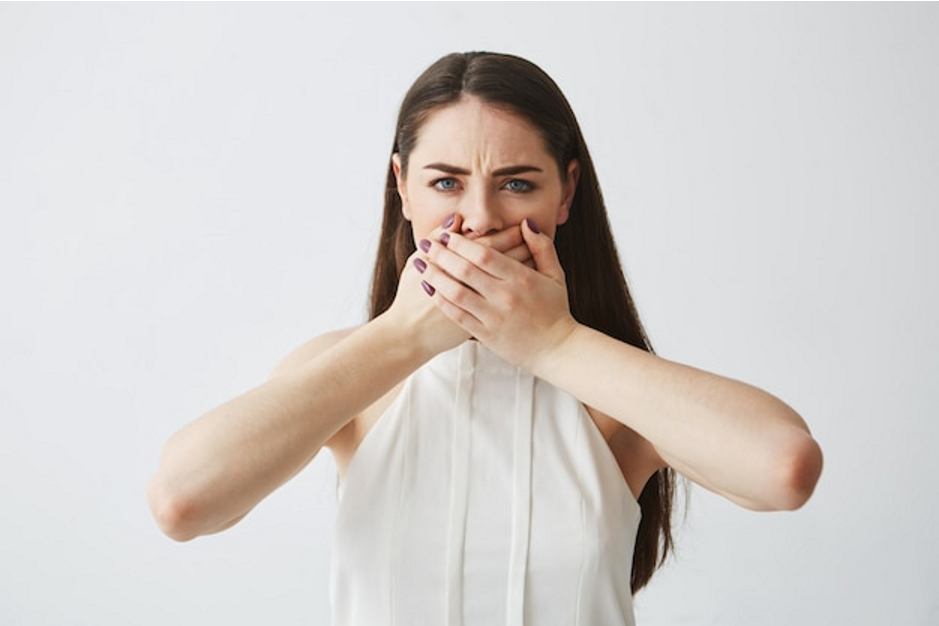 png image of girl hiding her bad breath